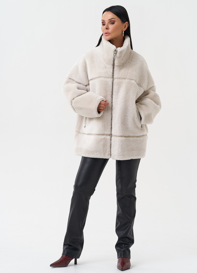 Женская натуральная дубленка модель № 28692 меха малина