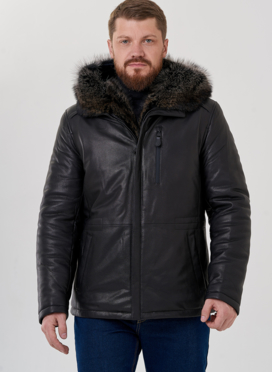 Мужской пуховик из натуральной кожи с мехом