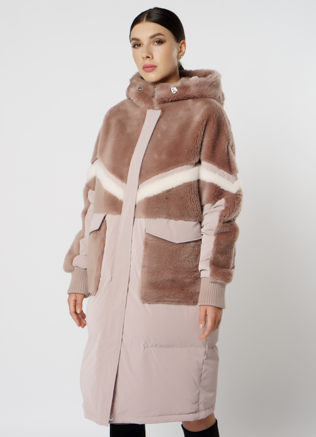 Пуховик комбинированный с эко мехом модель № 18198 в кредит