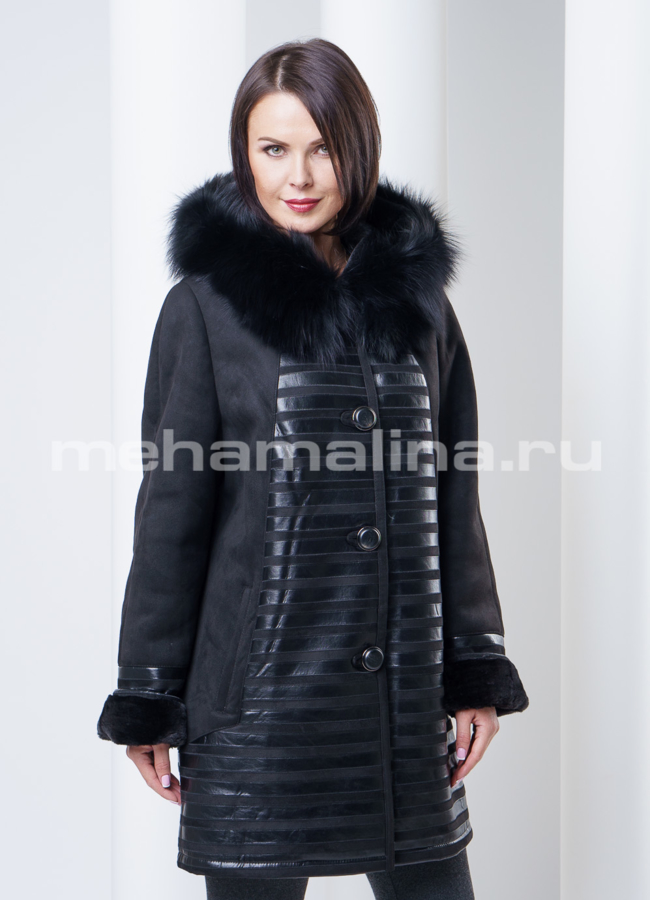 фото Дубленка женская, цвет черный модель № D-143