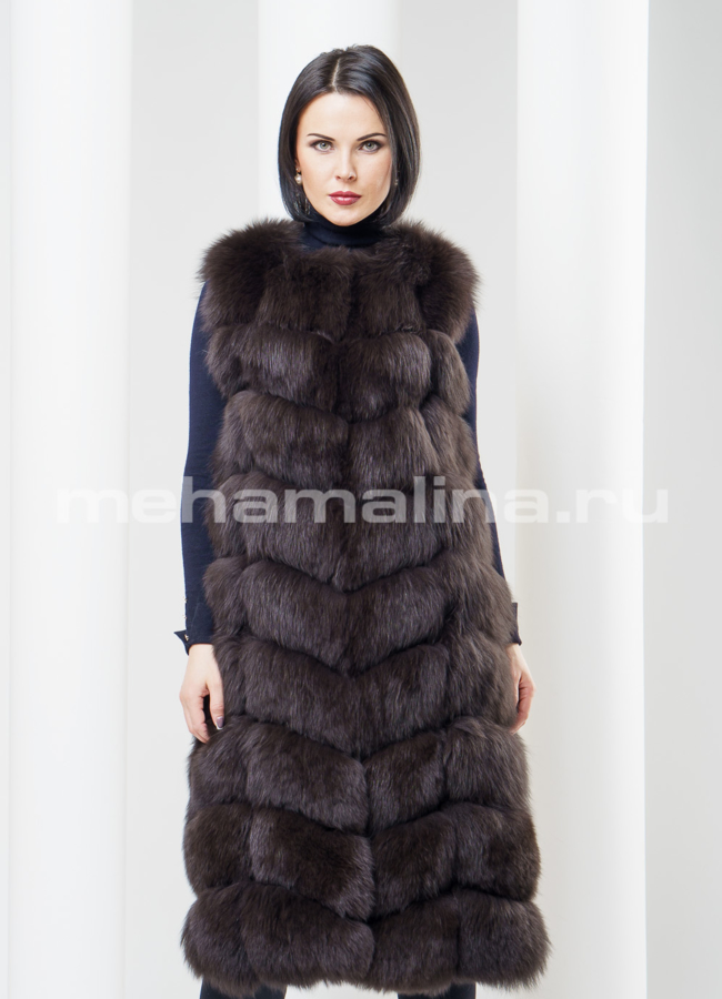 фото Длинный жилет из песца модель № S-364