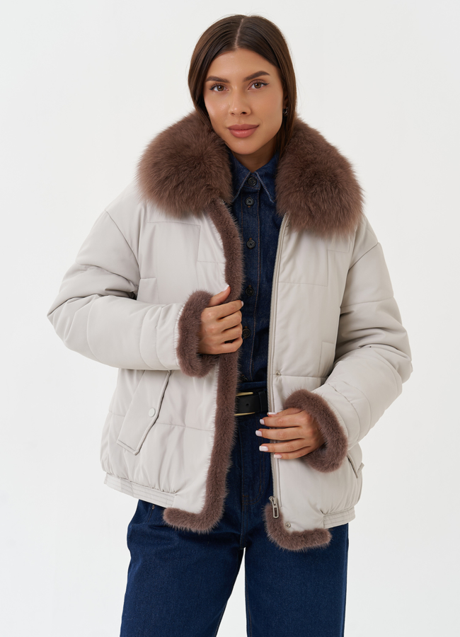 Пуховик из эко кожи с натуральным мехом модель № 27727 универмаг малина