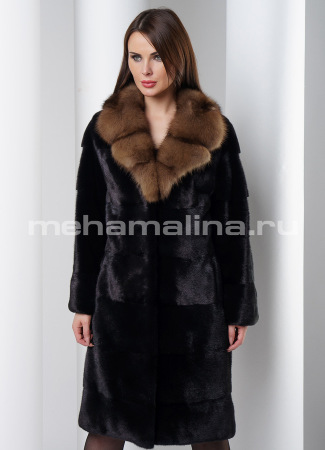 Шуба норка  модель № S-539 меха малина