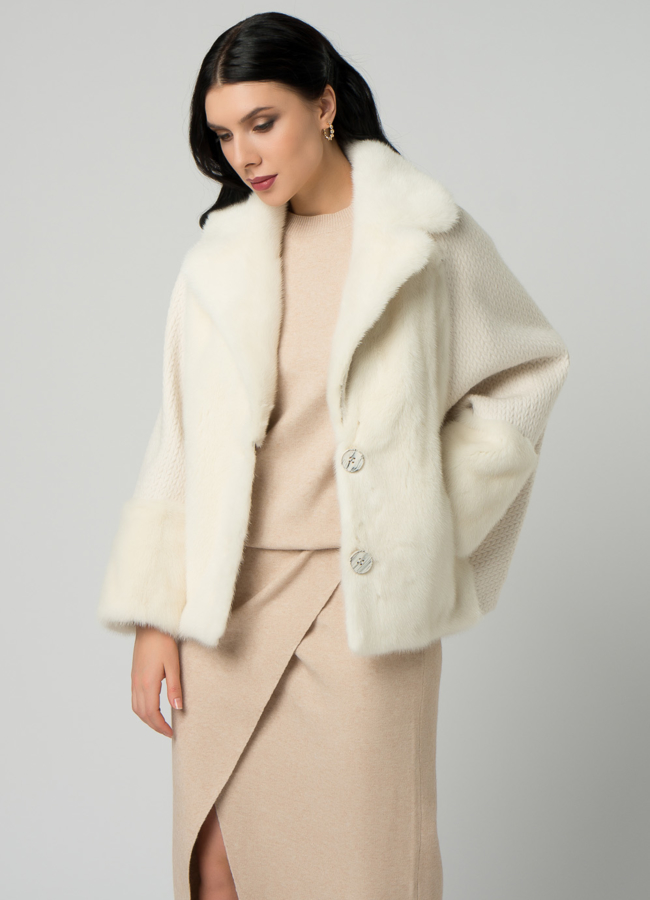 Кардиган белого цвета с отделкой из норки модель № 21858 универмаг малина