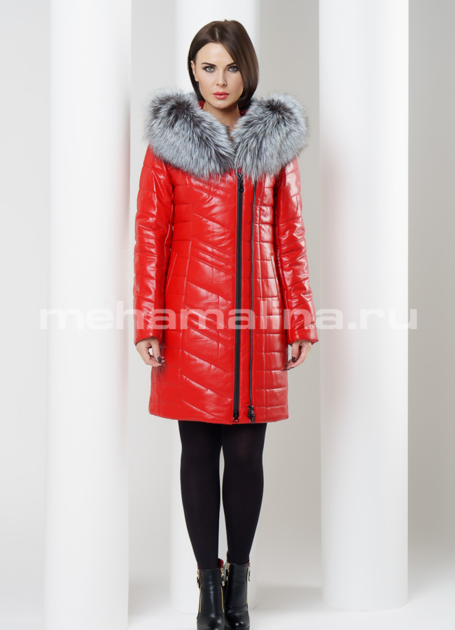 Пуховик из эко кожи модель № П-66 в рассрочку