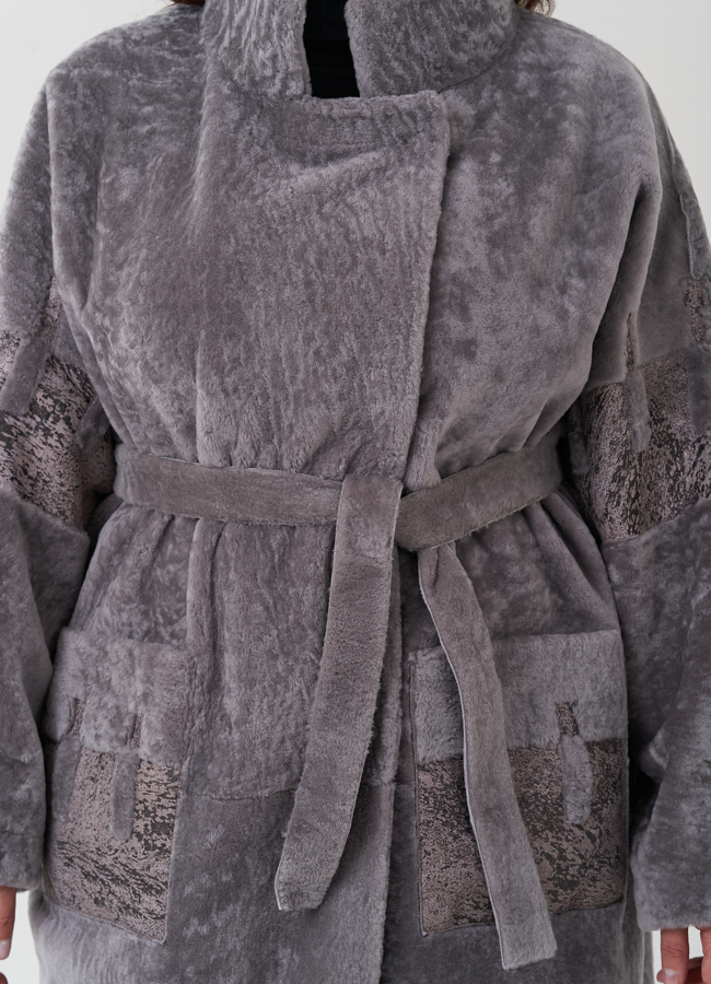 Женская дубленка с воротником стойка модель № 82473 универмаг малина