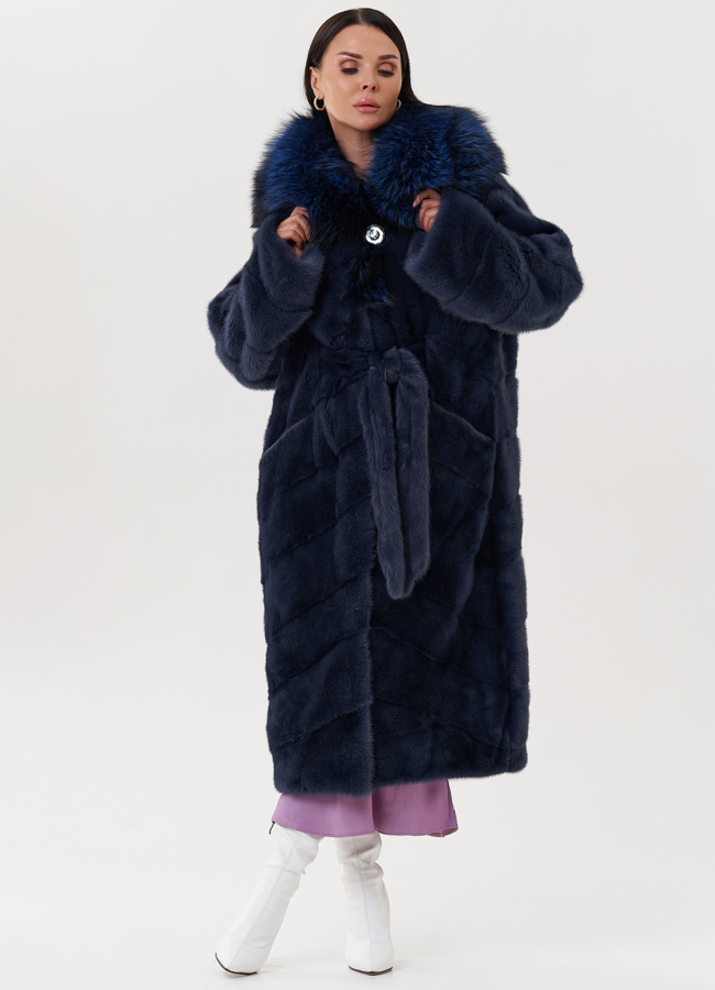 фото Шуба из меха норки с капюшоном из чернобурки модель № 24-5068