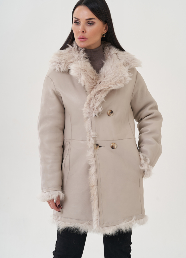 Двухсторонняя женская дубленка с английским воротником  модель № 26041 универмаг малина