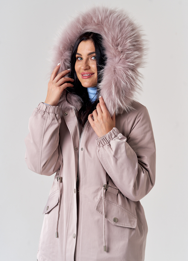 Женская парка оверсайз с меховой отделкой модель № 21599 универмаг малина