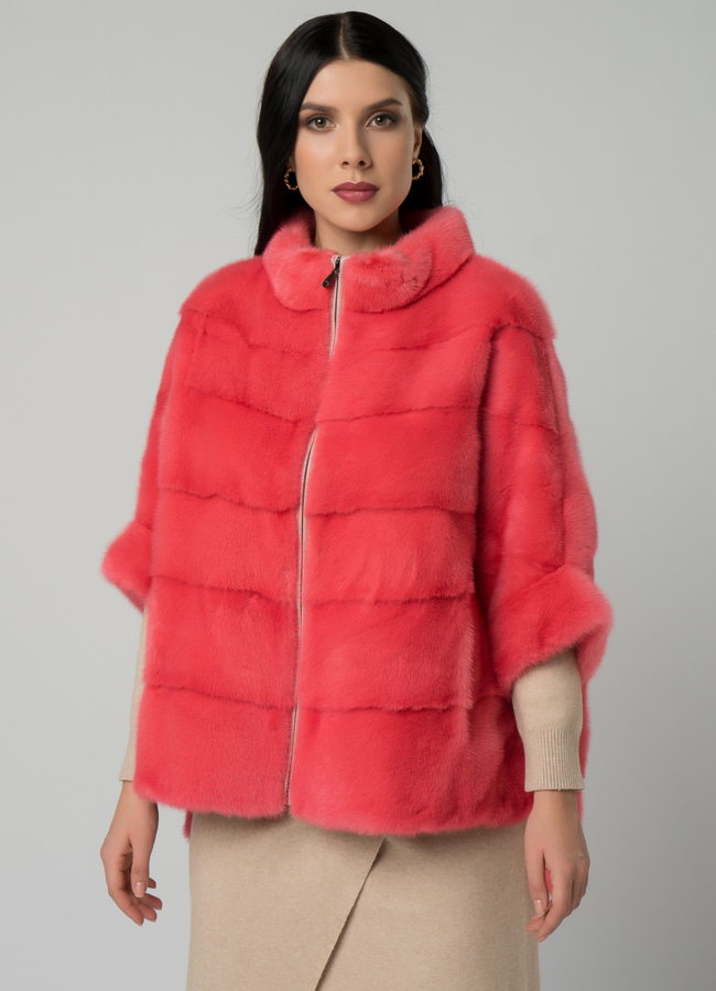 Короткая шуба на молнии розового цвета модель № 21914 универмаг малина