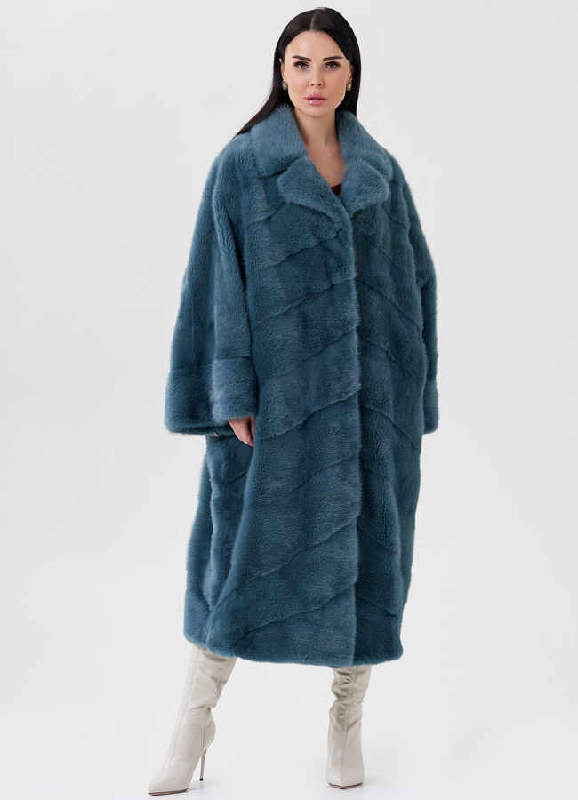 Шуба из норки с английским воротником  модель № 23974 меха малина