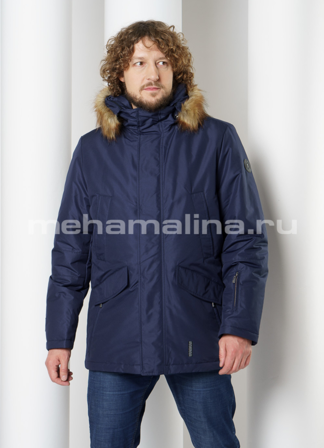 Куртка синего цвета с капюшоном  модель № KM-80 универмаг малина