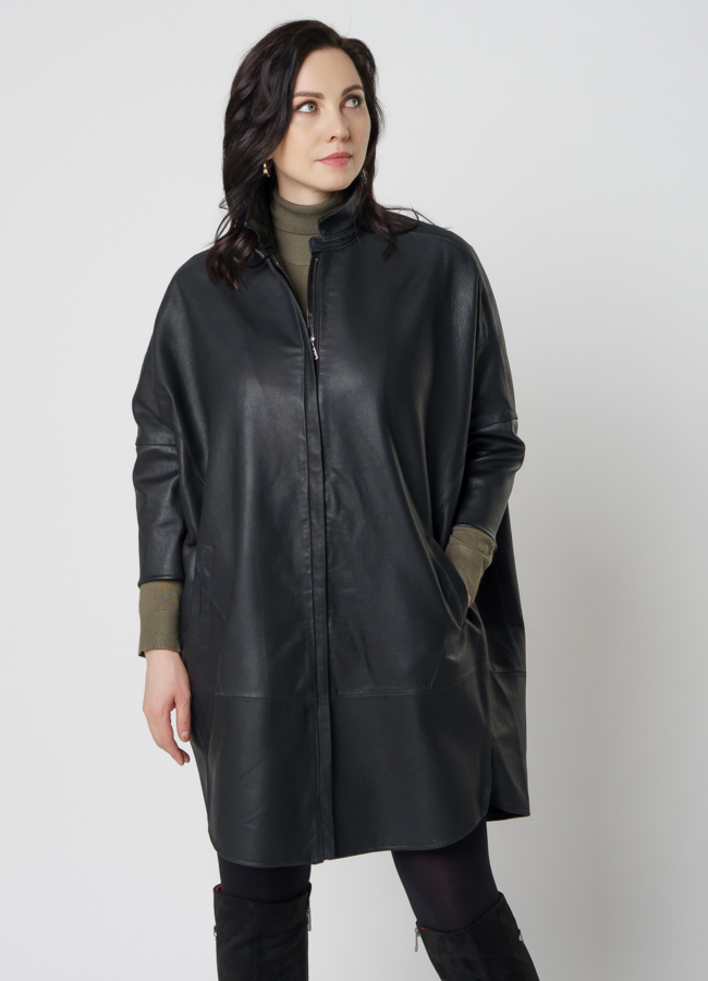 Кожаное пальто оверсайз модель № 20544 универмаг малина