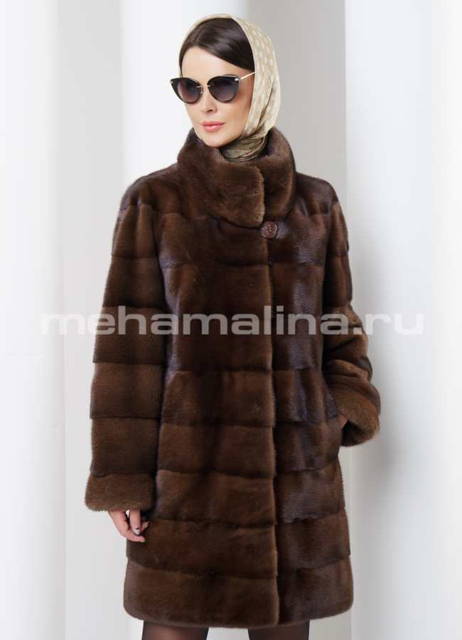 Шуба из скандинавской норки модель № S-457 меха малина