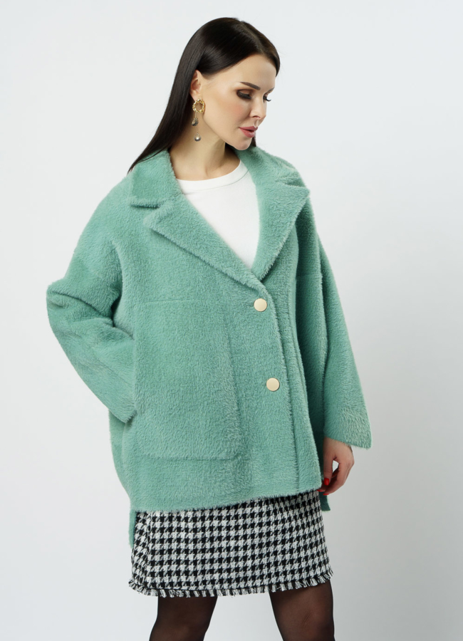 Женский кардиган в мятном цвете модель № 992 меха малина