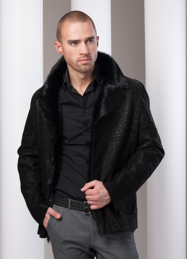 Дубленка модель № DM-19 меха малина