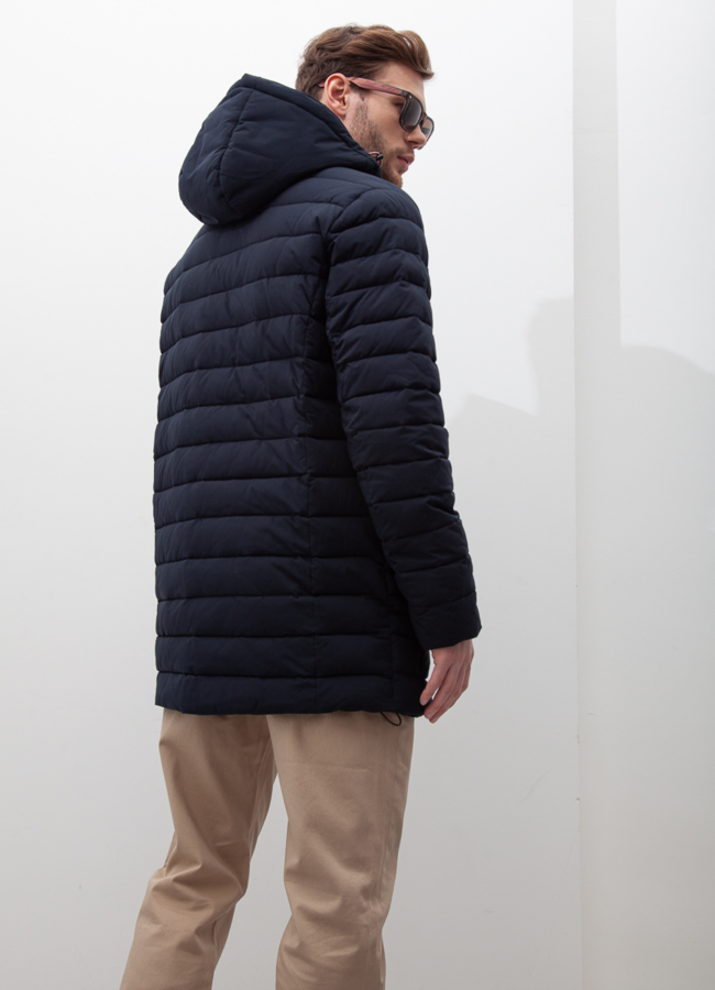 Пуховик мужской в синем цвете с капюшоном модель № 20996 в рассрочку