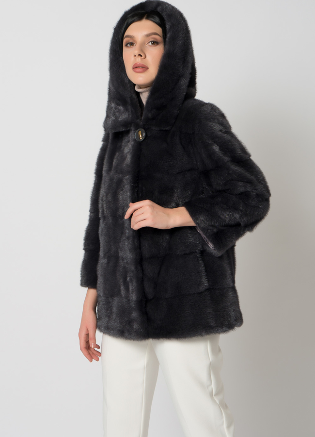 Куртка из меха норки с капюшоном модель № 25398 универмаг малина