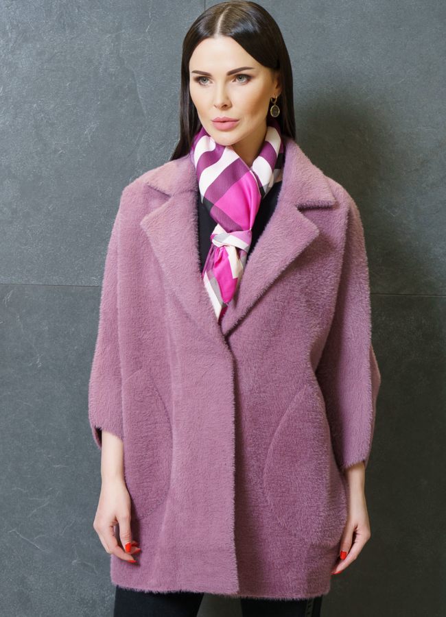 Пальто из микроворса модель № 1661 меха малина