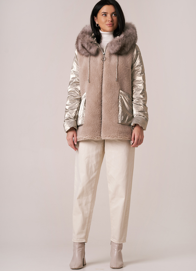 Комбинированный пуховик с шерстью, на молнии с капюшоном модель № 912-2 в рассрочку