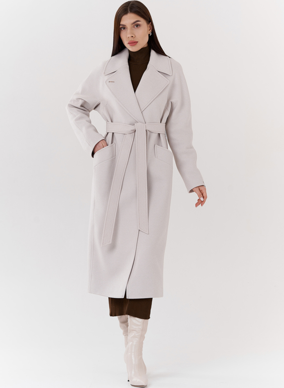 Удлиненное женское пальто в цвете жемчуг