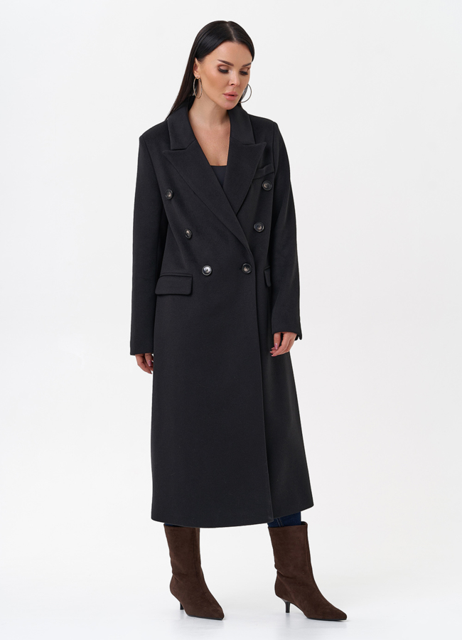 Длинное двубортное пальто с английским воротником модель № 29543 меха малина Длинное двубортное пальто с английским воротником модель № 29543 меха малина