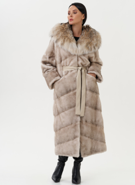 Женская норковая шуба с капюшоном из рыси