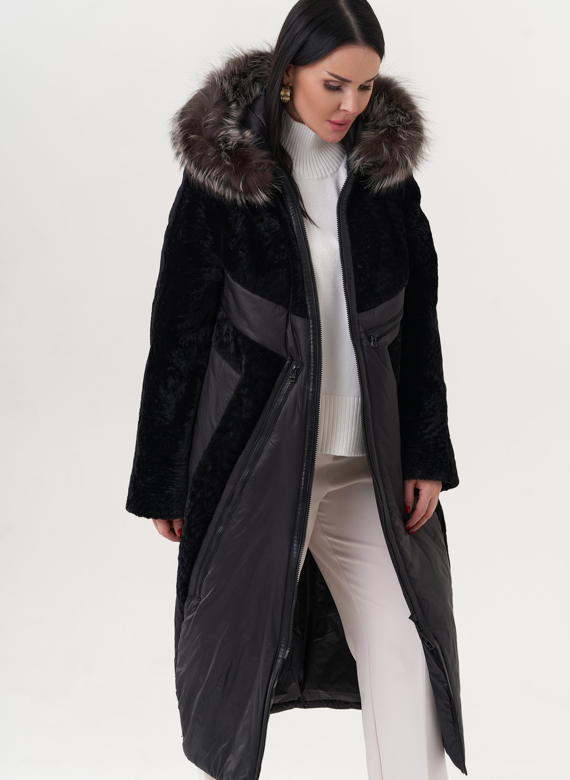 Комбинированный пуховик с овчиной