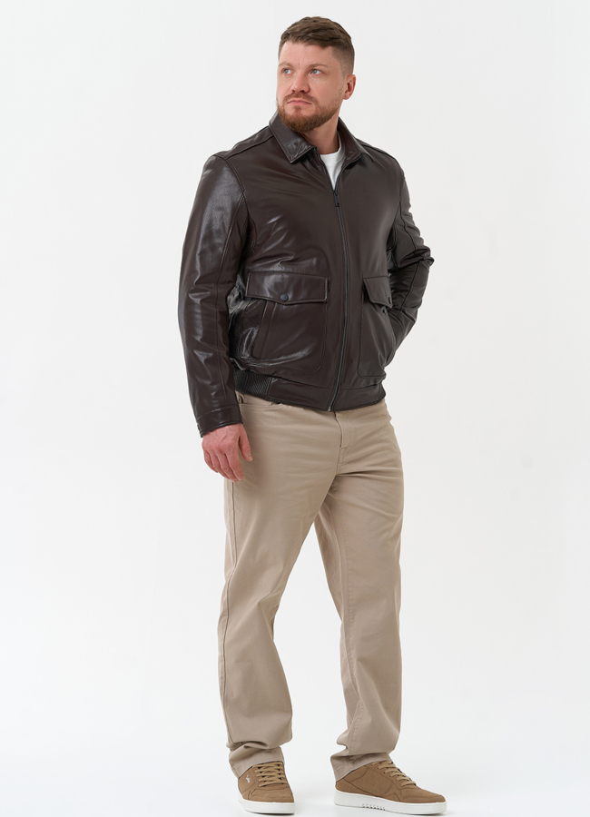 Мужская куртка из натуральной кожи коричневого цвета модель № 30069 универмаг малина Мужская куртка из натуральной кожи коричневого цвета модель № 30069 универмаг малина