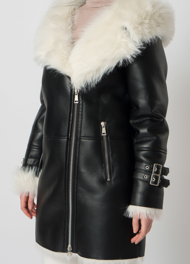 Дубленка из эко кожи с белым мехом модель № 2828-2 , 79315 в рассрочку