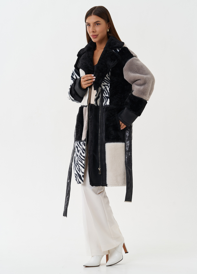 Шуба из эко меха с принтом модель № 28560 универмаг малина