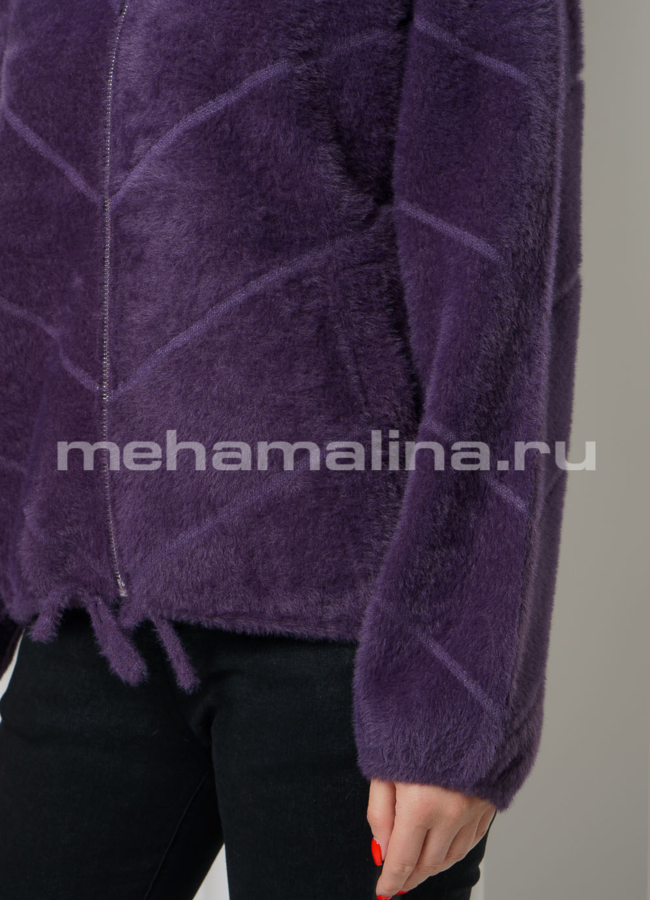 Укороченное пальто на молнии из микроворса модель № 1920 универмаг малина