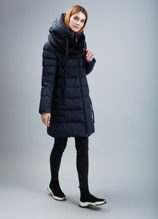 Пуховик женский на биопухе модель № П-318 меха малина