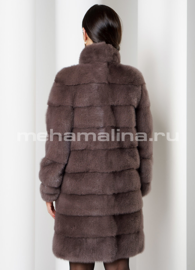 Шуба из норки с воротником стойка в цвете лаванда модель № S-735 в кредит