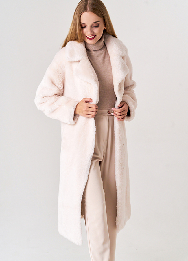 Удлиненное женское пальто из шерсти  модель № 21144 меха малина