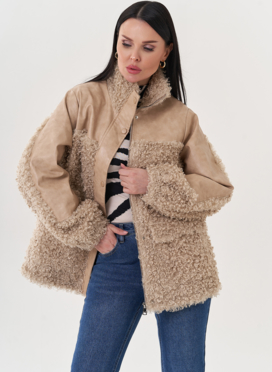 Комбинированный жакет из эко кожи