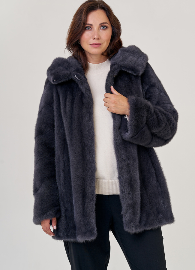 Женская шуба из норки в цвете графит модель № 23074 универмаг малина