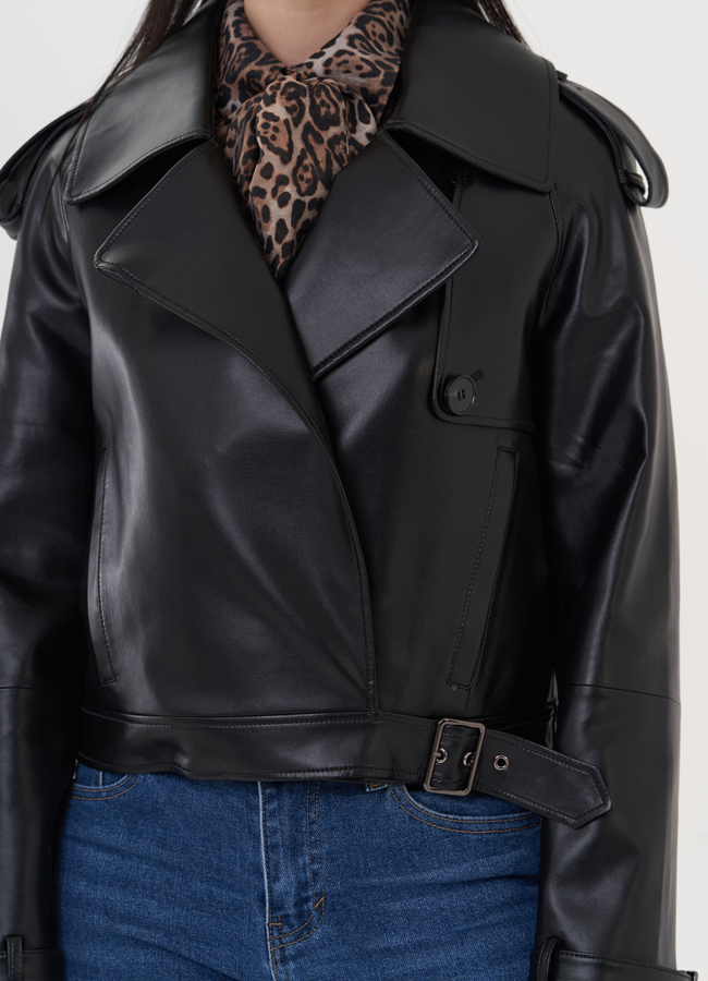 Жакет из эко кожи черного цвета модель № 26949 универмаг малина