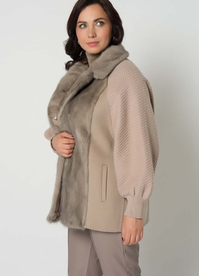 Кардиган бежевого цвета с отделкой из норки модель № 21665 универмаг малина