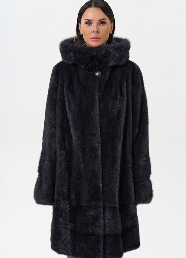 Норковая шуба с капюшоном  модель № 29096 в рассрочку