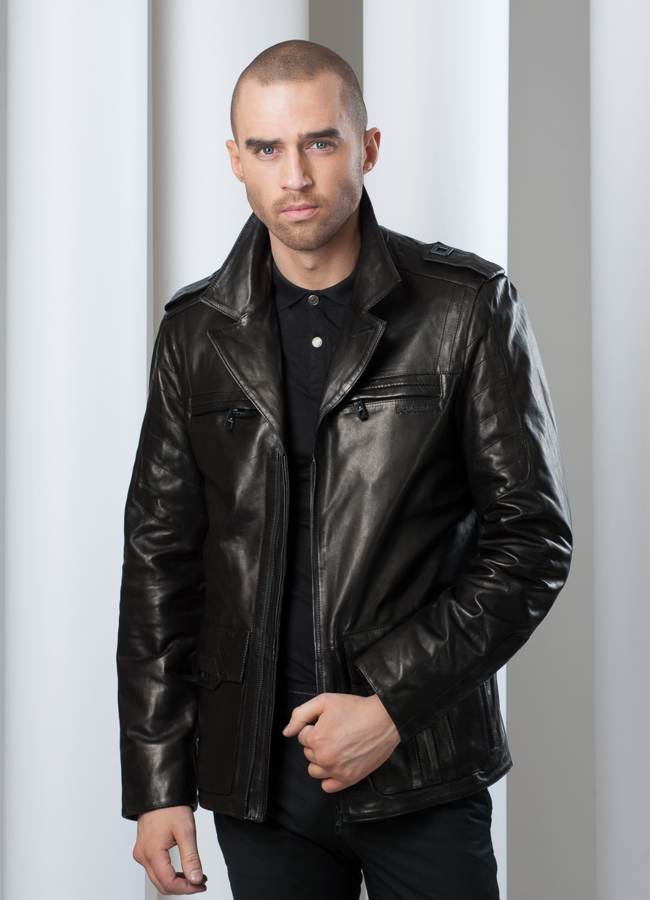 фото Кожаная куртка на молнии с английским воротником модель № KP-29