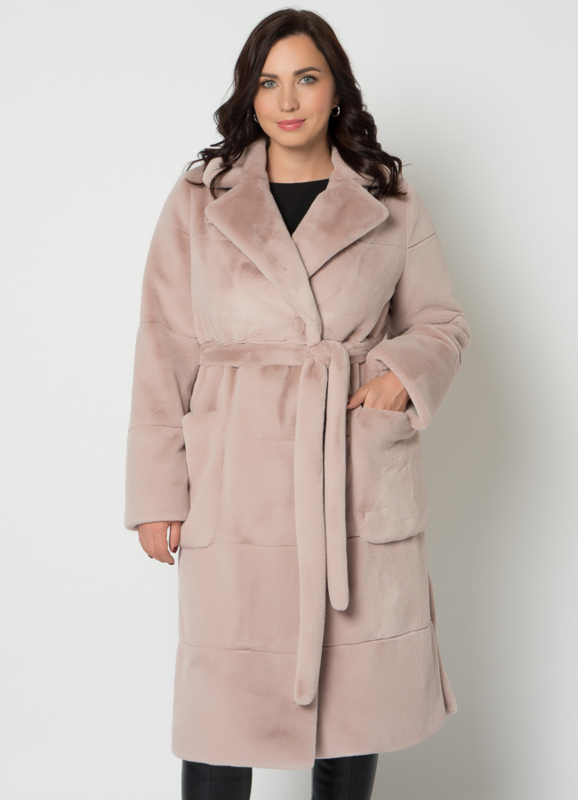 Пальто из эко меха с английским воротником модель № 21330 меха малина