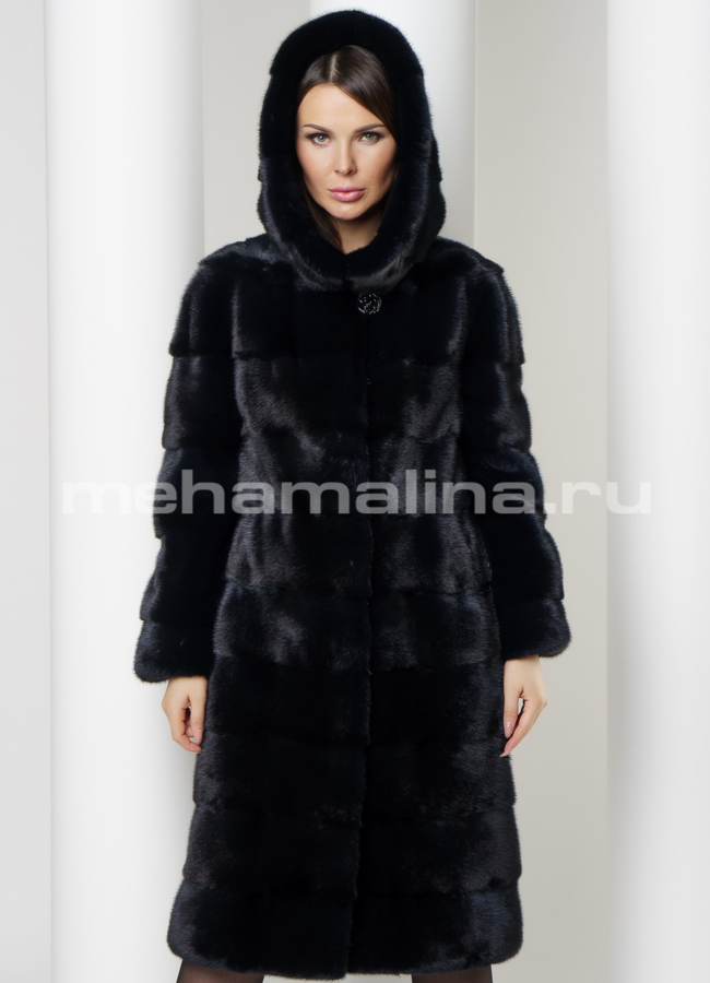 Шуба с капюшоном из норки модель № S-577 универмаг малина