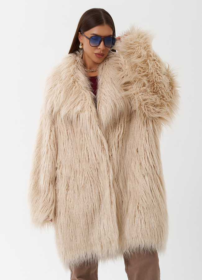 Женское полупальто из эко меха под ламу модель № 28545 меха малина