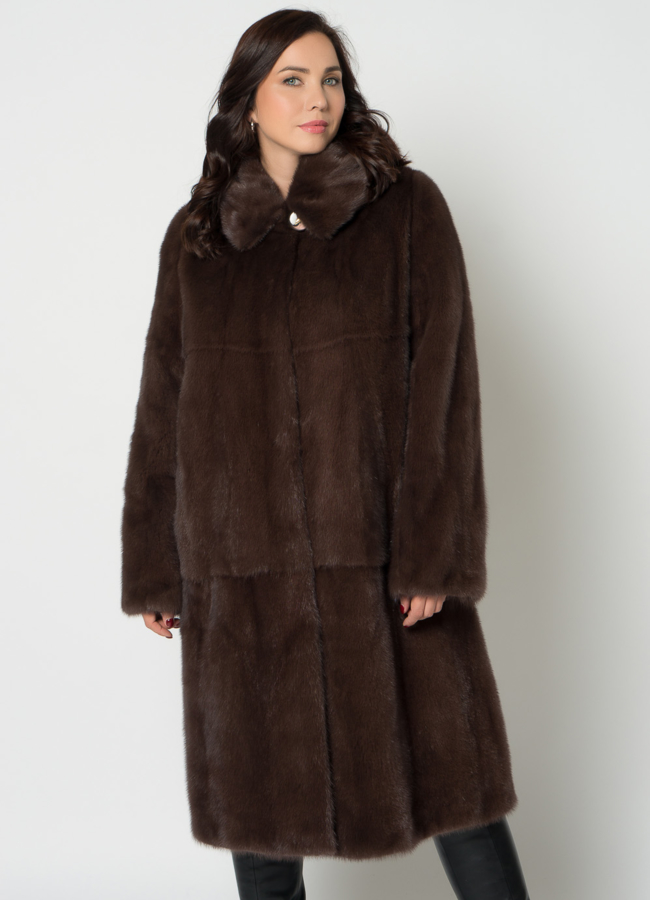 Норковая шуба с капюшоном модель № 21634 меха малина