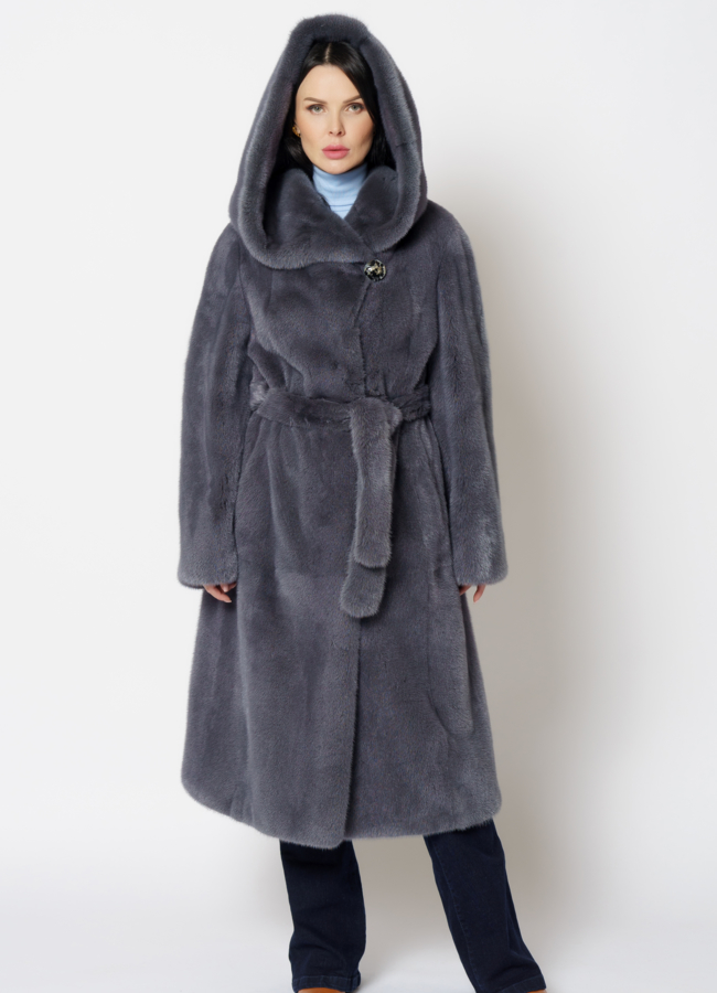 фото Шуба под пояс из скандинавской норки модель № S-512