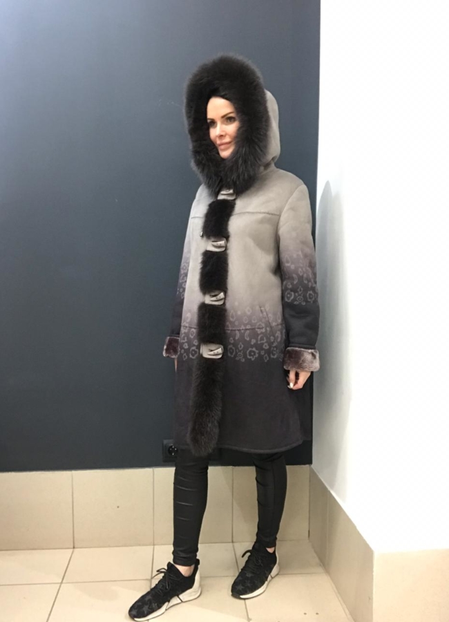 Дубленка с песцом, цвет серый модель № 9550 в рассрочку