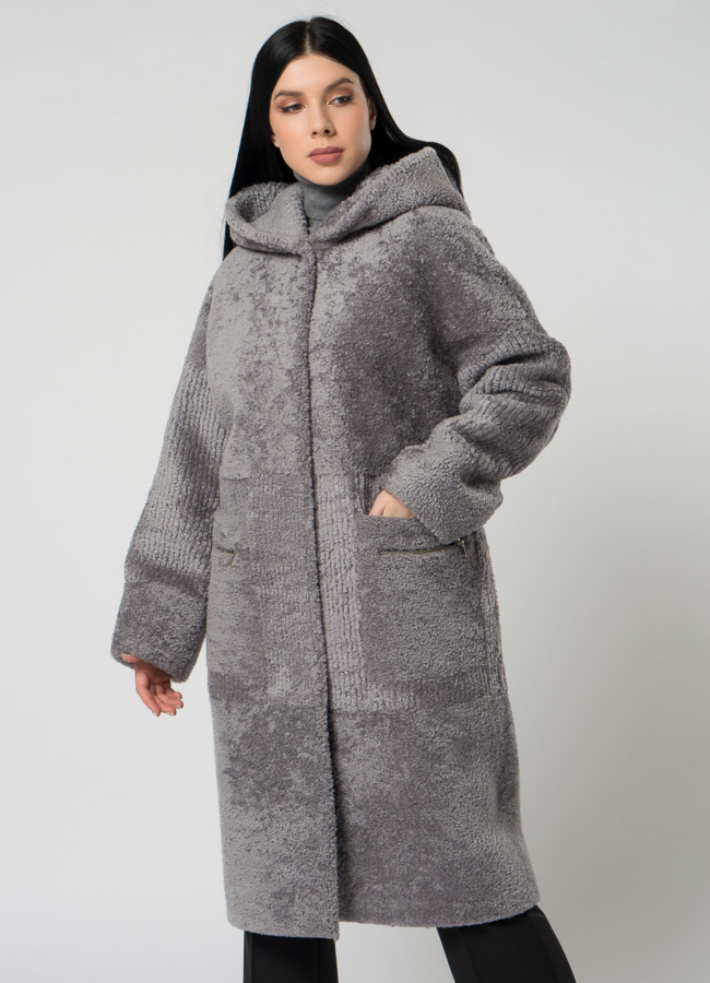 Шуба из овчины с капюшоном модель № 1506 универмаг малина