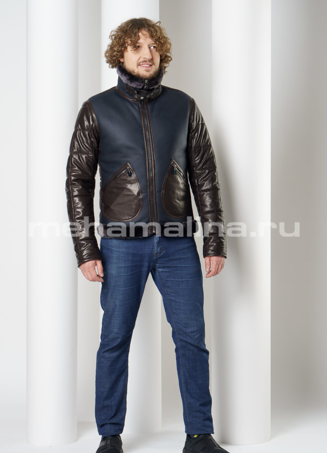 Мужская дубленка на молнии с воротником стойка модель № DM-134 универмаг малина