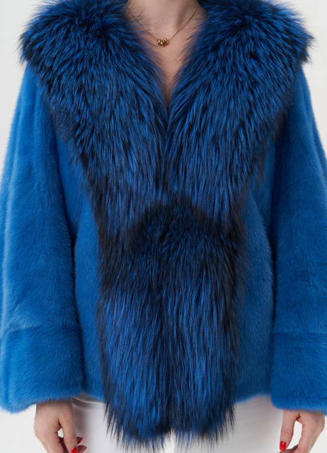 Укороченная норковая шуба с мехом чернобурки модель № 26010 универмаг малина